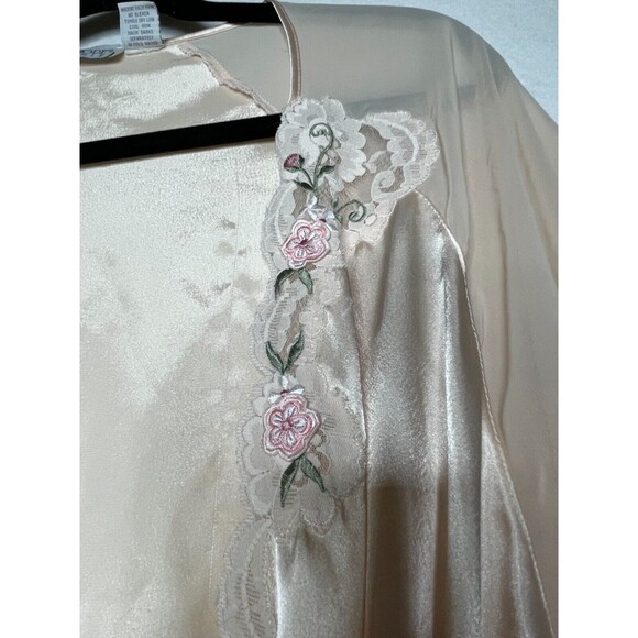 Val Mode Lingerie Long Tie Robe Light Peach Chiffon Sleeves Floral Collar Size L - Picture 4 of 14